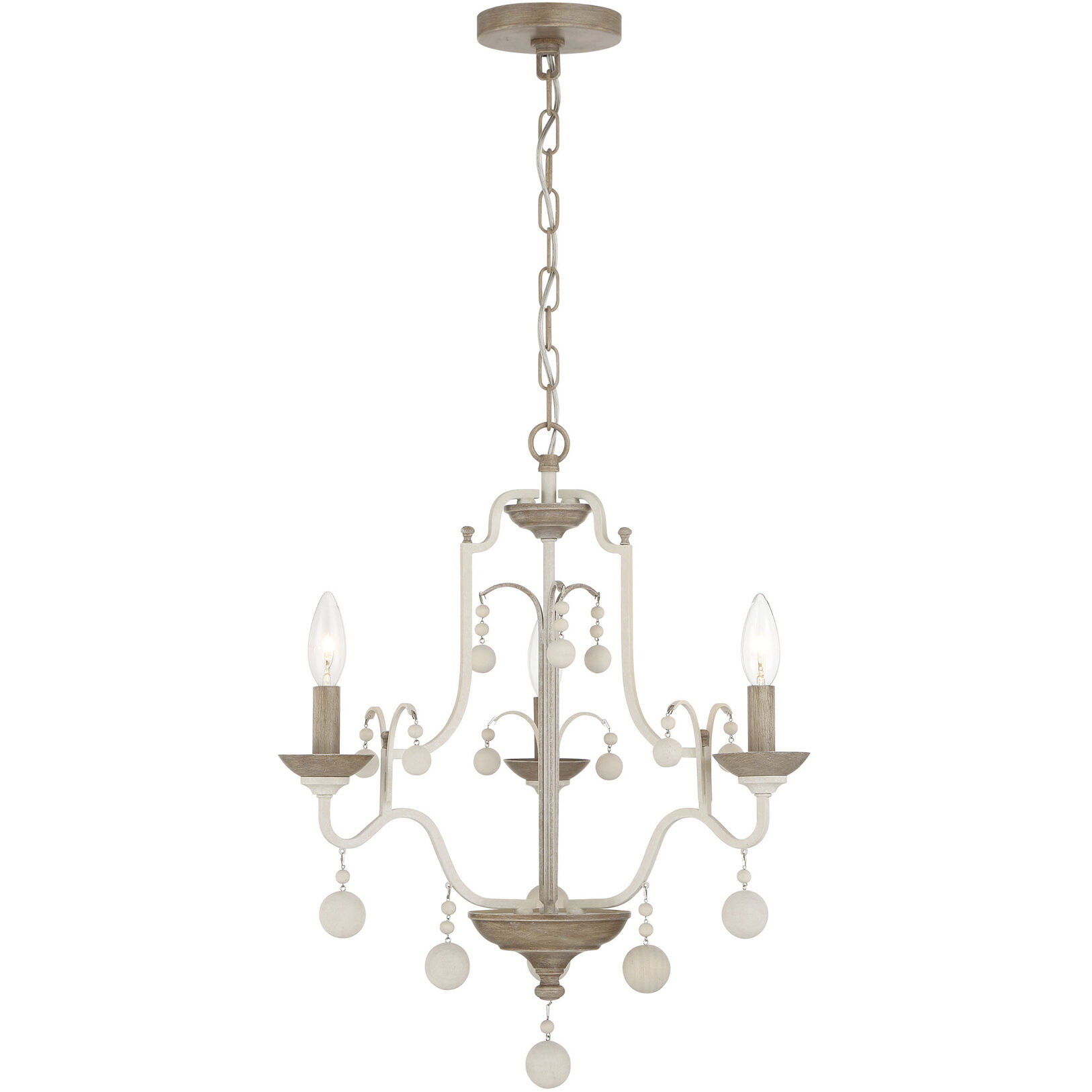 Colonial Charm 3 Light 18.75 inch White Wash and Sun Dried Clay Chandelier Ceiling Light
