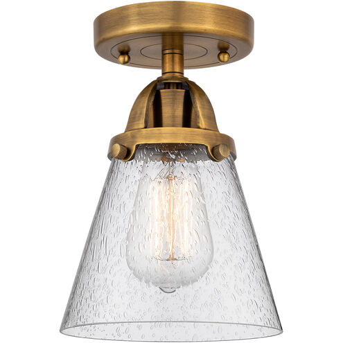 Nouveau 2 Small Cone LED 6 inch Brushed Brass Semi-Flush Mount Ceiling Light in Seedy Glass