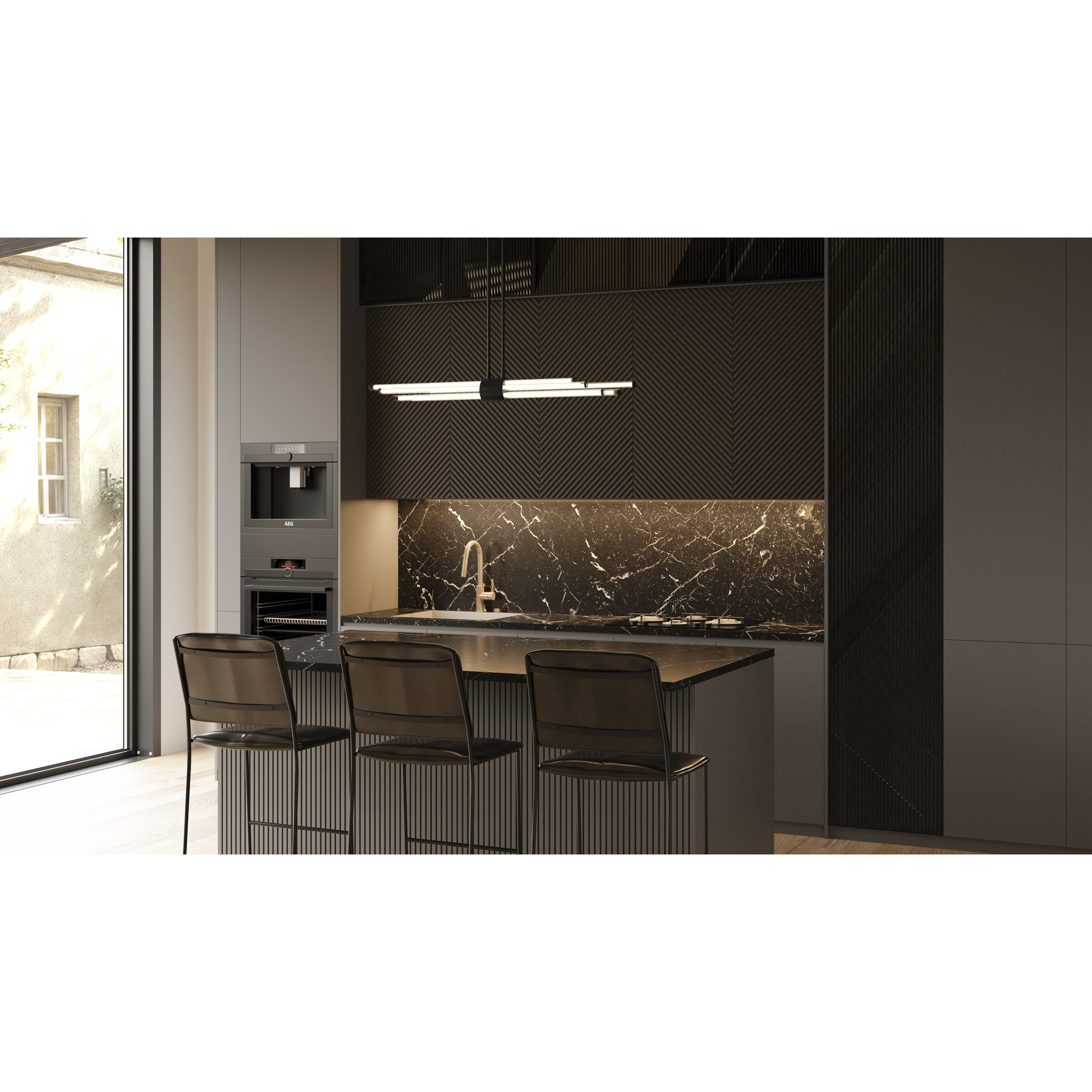 Talbott LED 46 inch Matte Black Linear Chandelier Ceiling Light, Large