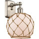 Ballston Farmhouse Rope 1 Light 8 inch Brushed Satin Nickel Sconce Wall Light in White Glass with Brown Rope, Ballston