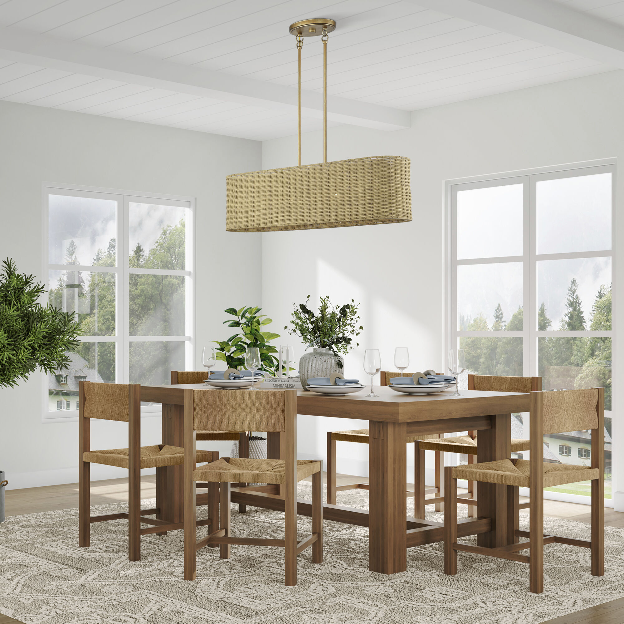 Weavington 4 Light 36 inch Antique Gold Leaf Linear Chandelier Ceiling Light, Large