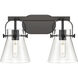 Pilaster II Cone 2 Light 17 inch Matte Black Bath Vanity Light Wall Light in Clear Glass