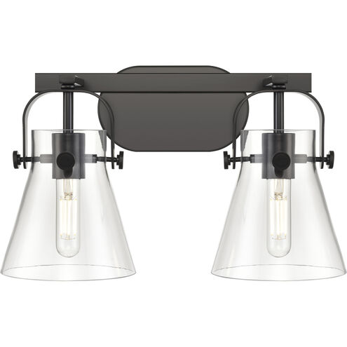 Pilaster II Cone 2 Light 17 inch Matte Black Bath Vanity Light Wall Light in Clear Glass