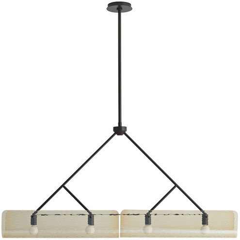 Bend 4 Light 48 inch Blackened Steel Linear Chandelier Ceiling Light in Rippled Amber Glass