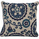 Blue Suzani 20 X 5 inch Blue with White Accent Pillow