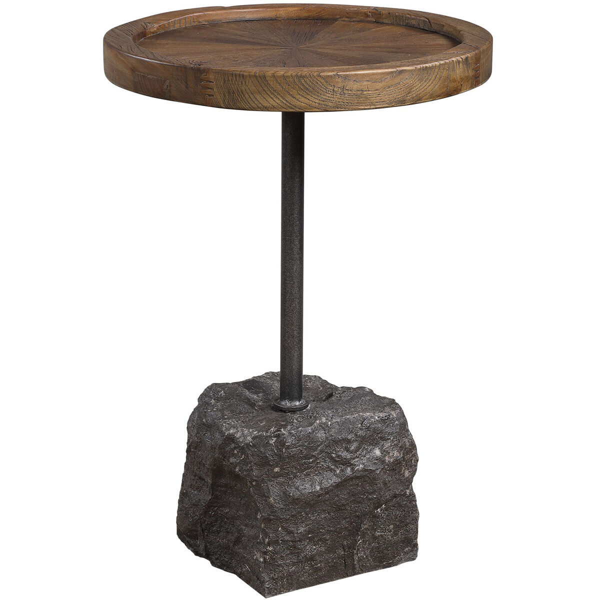 Horton 23 X 16 inch Natural Recycled Elm with Iron and Bluestone Block Accent Table
