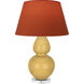 Double Gourd 30 inch 150 watt Sunset Yellow Glazed Ceramic with Lucite Base Table Lamp Portable Light in Tangerine with Taupe