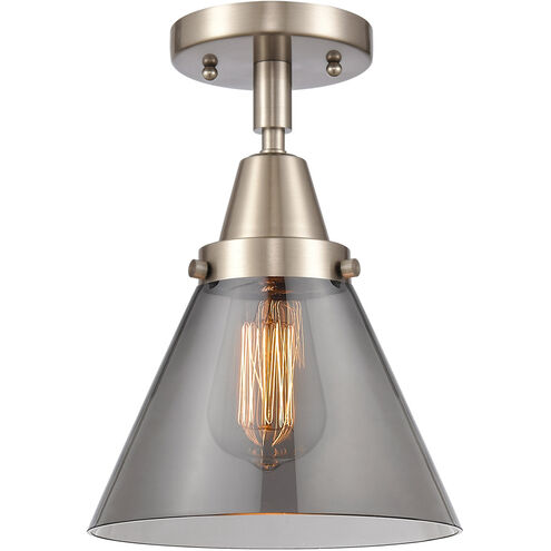 Franklin Restoration X-Large Cone LED 12 inch Brushed Satin Nickel Flush Mount Ceiling Light in Plated Smoke Glass