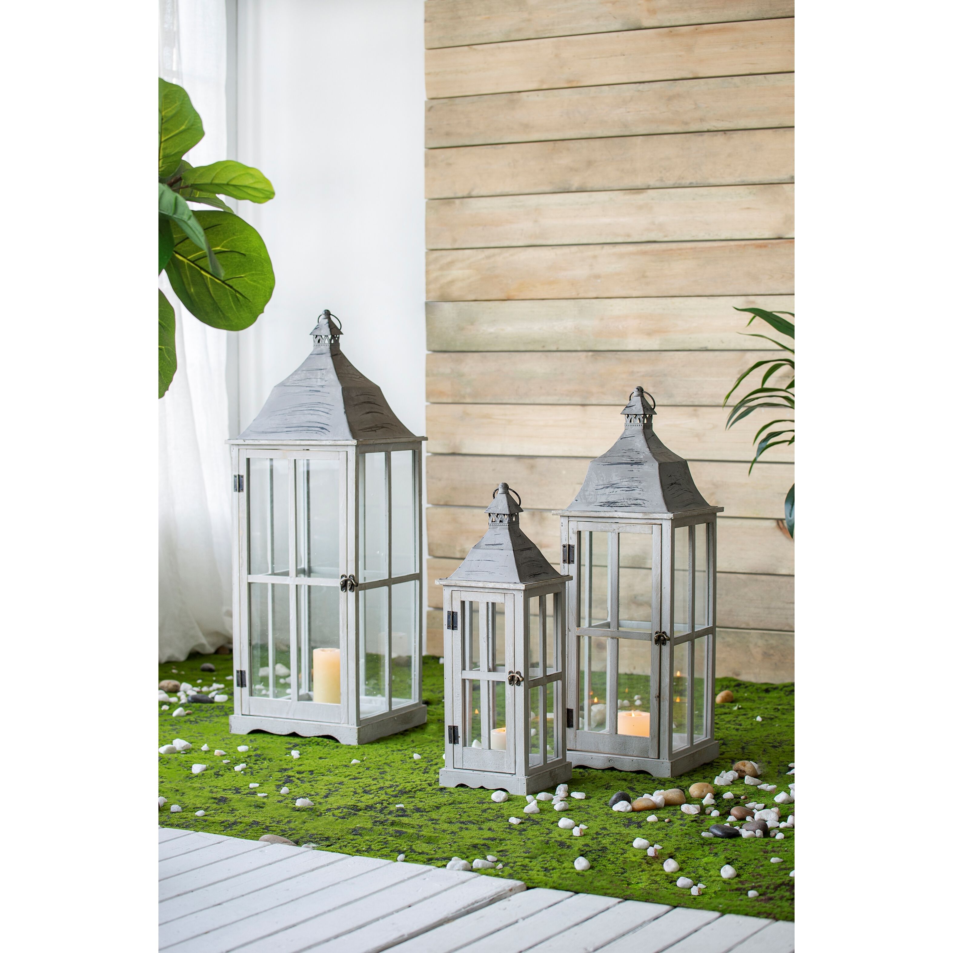 Window 12.6 inch Gray Lantern, Set of 3