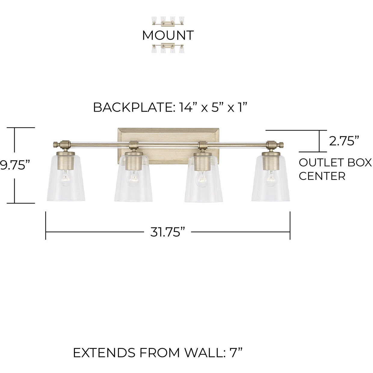 Breigh 4 Light 32 inch Brushed Champagne Vanity Light Wall Light