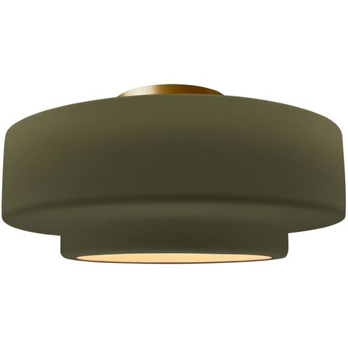 Radiance LED 14.5 inch Matte Green and Brushed Brass Semi Flush Ceiling Light