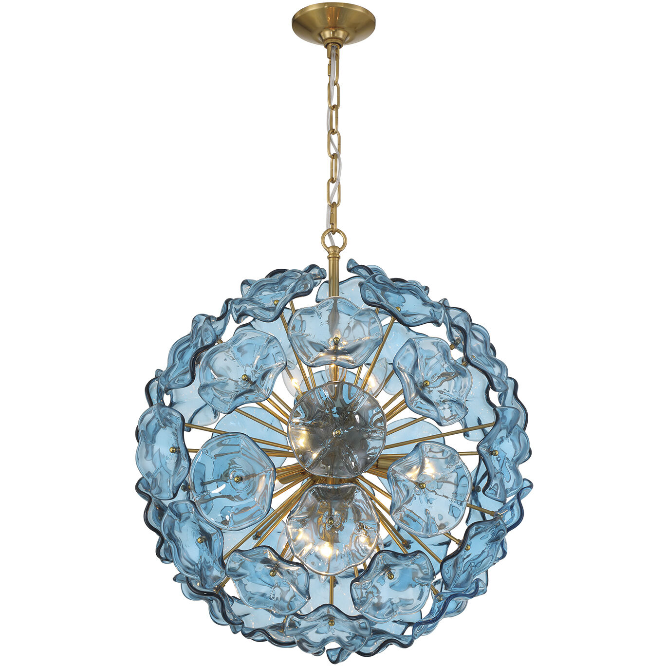 Esme 9 Light 22.5 inch Aged Brass Chandelier Ceiling Light in Floral Glass Petals Blue