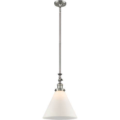 Franklin Restoration Cone 1 Light 12 inch Brushed Satin Nickel Mini Pendant Ceiling Light in Incandescent, Matte White, Franklin Restoration
