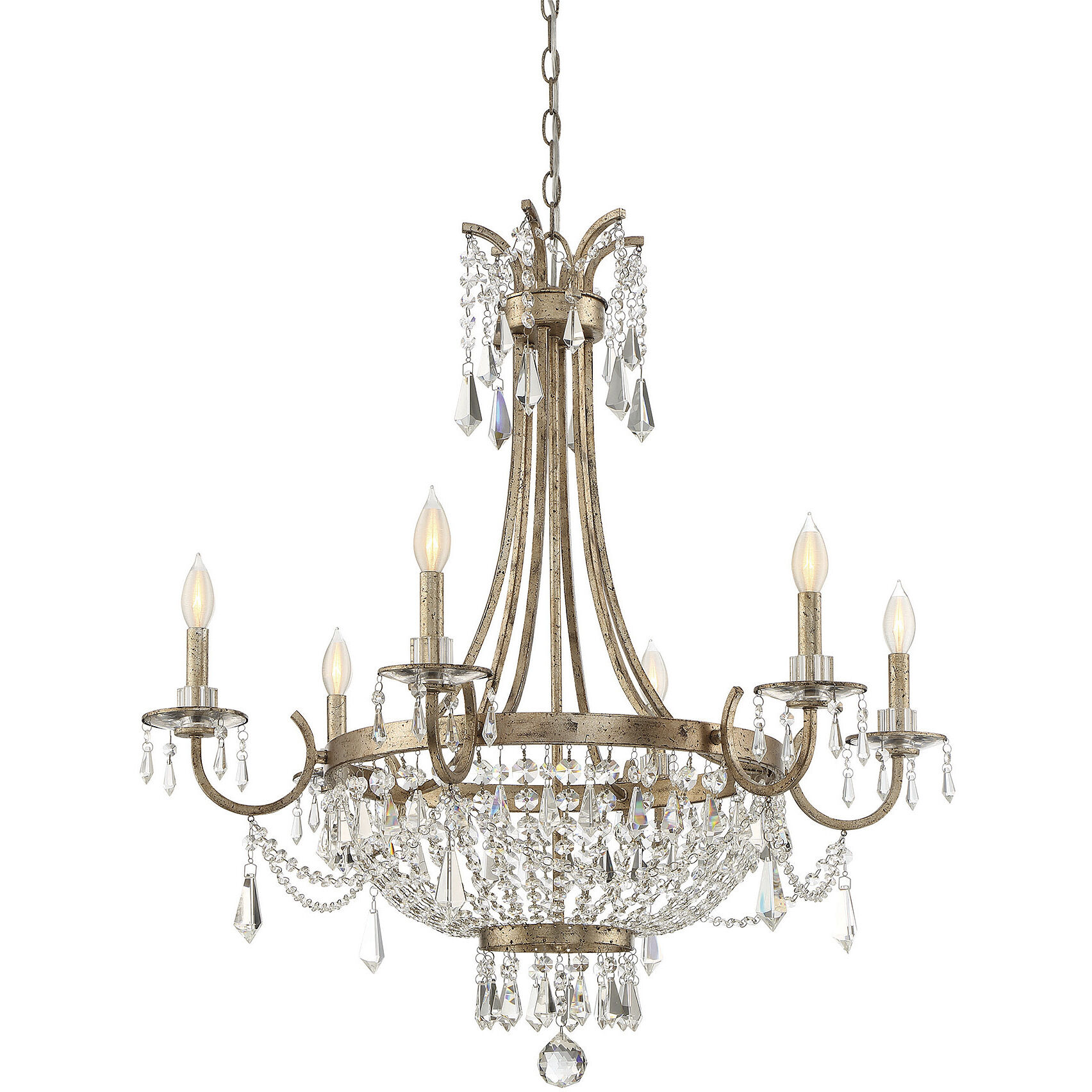 Claiborne 6 Light 33 inch Distressed Gold Chandelier Ceiling Light