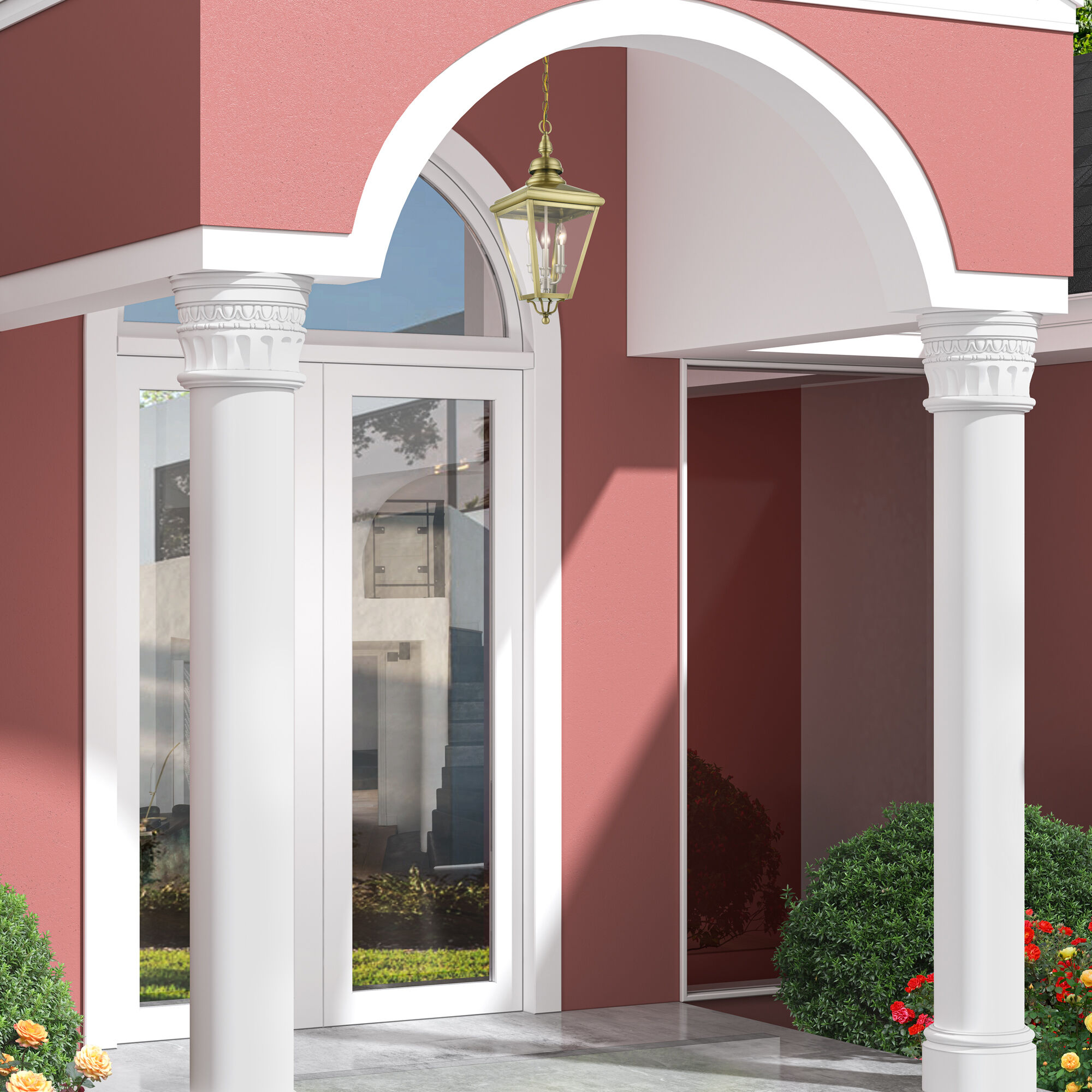 Adams 3 Light 10.63 inch Antique Brass with Brushed Nickel Finish Cluster Outdoor Large Pendant Lantern Ceiling Light