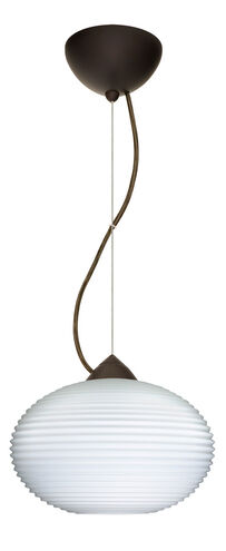 Pape LED Bronze Pendant Ceiling Light in Opal Ribbed Glass