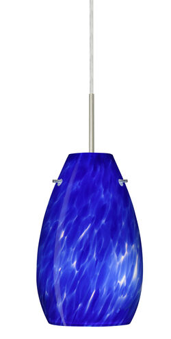 Pera LED Satin Nickel Pendant Ceiling Light in Blue Cloud Glass