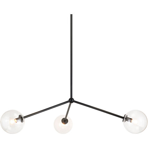 Novo 3 Light 31.13 inch Black Pendant Ceiling Light in Black and Clear