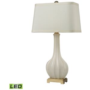Fluted Ceramic 34 inch 9.50 watt White with Aged Brass Table Lamp Portable Light in LED, 3-Way