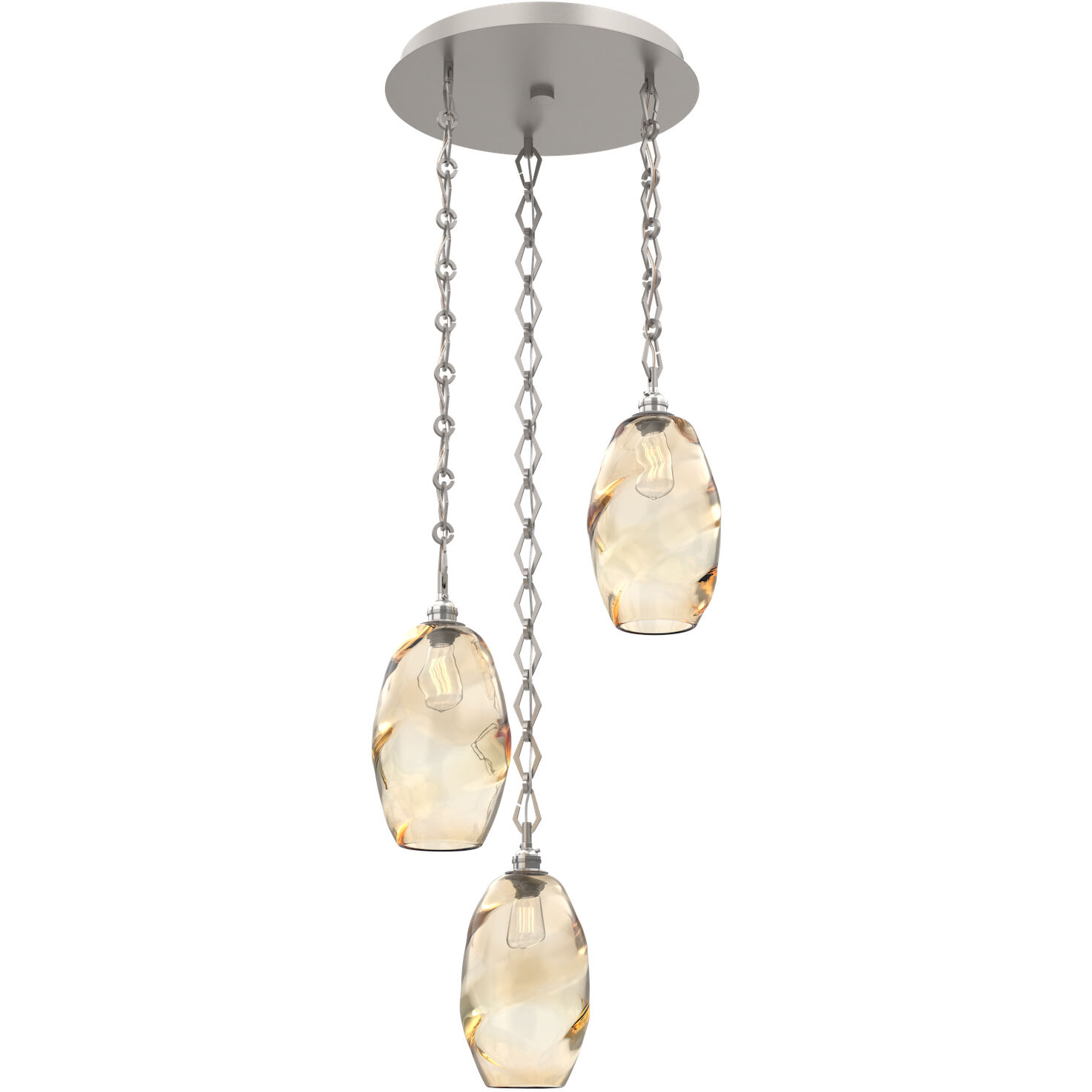 Ellisse 3 Light 18.5 inch Beige Silver Multi-Pendant Ceiling Light in Amber Optic, Diamond Chain