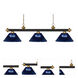 Riviera 3 Light 57 inch Bronze and Satin Gold Billiard Ceiling Light in Dark Blue Acrylic, 10.65