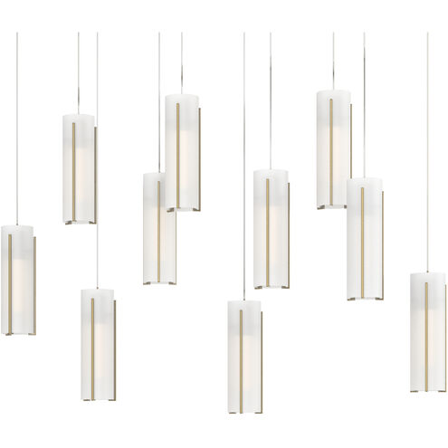 Exos Glass 10 Light 44.5 inch Modern Brass Pendant Ceiling Light in Opal, Rectangular