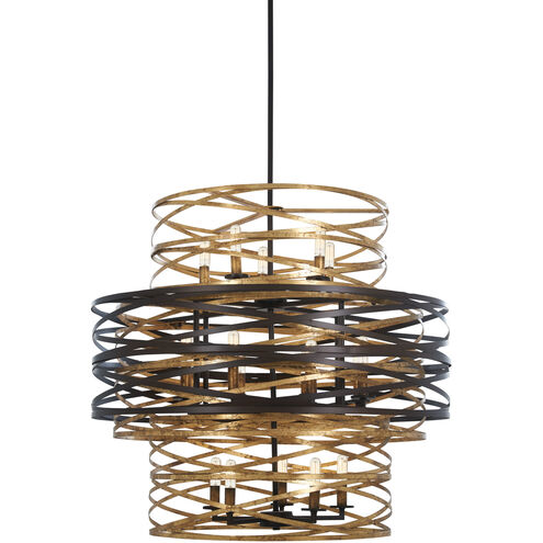 Vortic Flow 18 Light 30 inch Dark Bronze/Mosaic Gold Chandelier Ceiling Light, 3 Tier