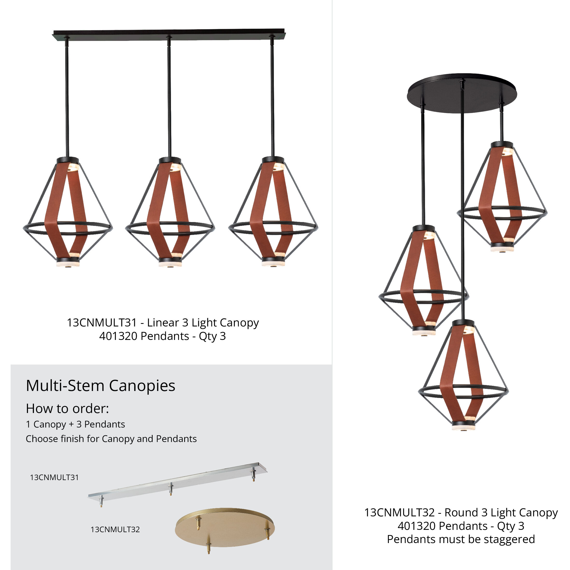 Art & Alchemy Aspen LED 16.6 inch Black Pendant Ceiling Light in Chestnut Leather with Alabaster
