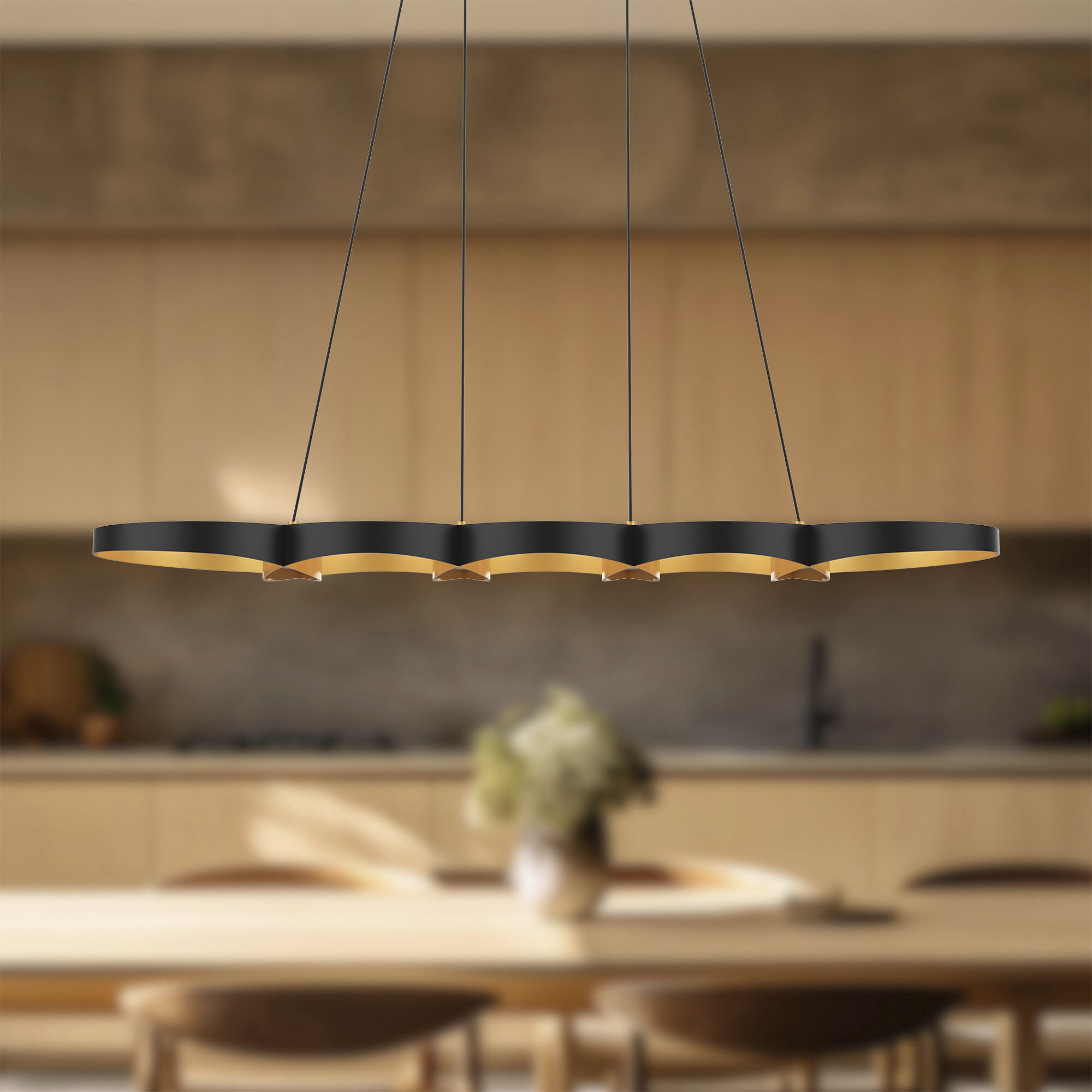 Maestro Linear Pendant Ceiling Light in Black and Gold