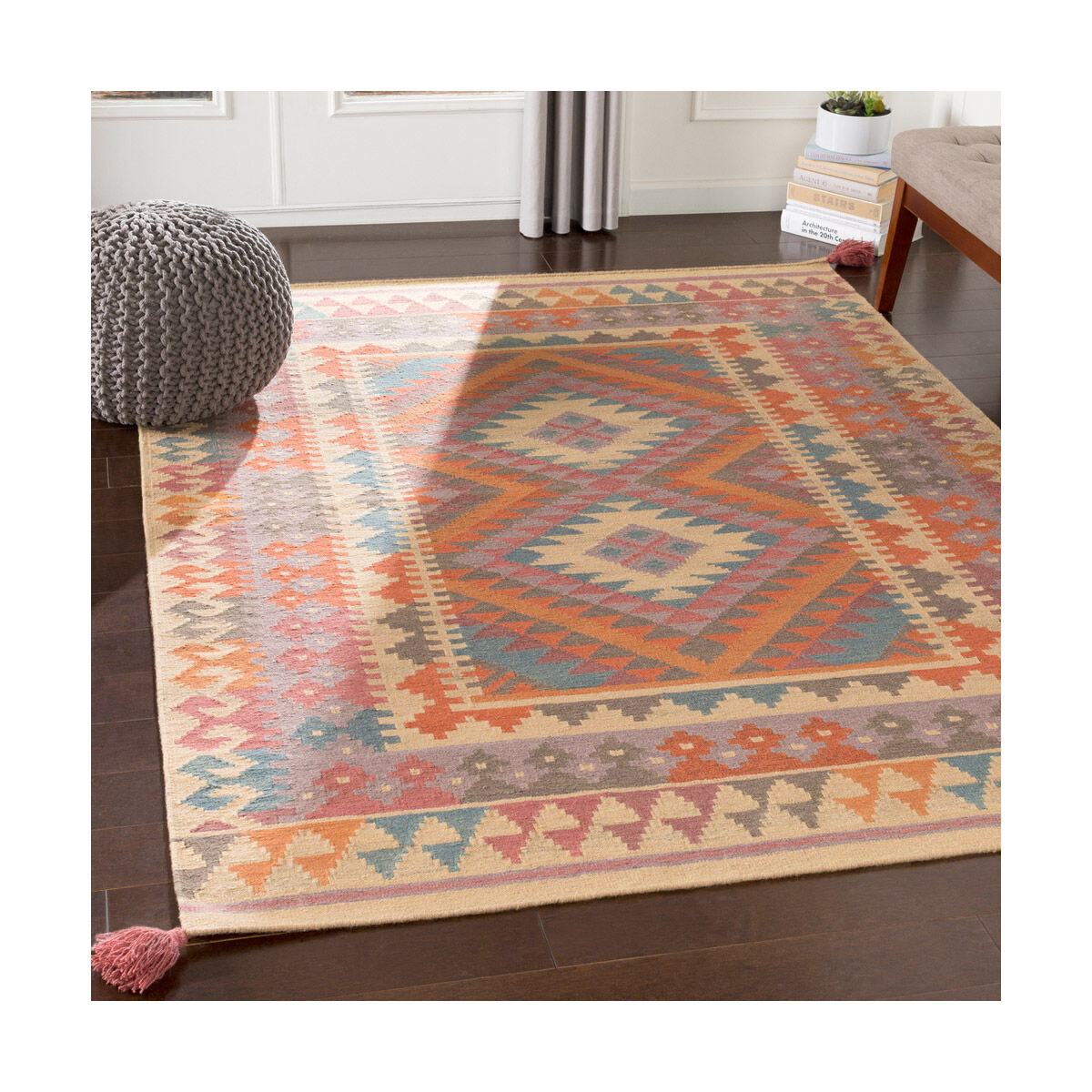 Adia 36 X 24 inch Burnt Orange/Wheat/Taupe/Garnet/Teal Rugs, Rectangle