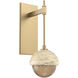Cabochon LED 9.2 inch Gilded Brass with Travertine Stone Sconce Wall Light in 3000K LED, Bronze, Tempo