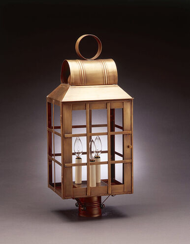 Lynn 3 Light 24 inch Raw Brass Post Lantern in Seedy Marine Glass, No Chimney, Candelabra