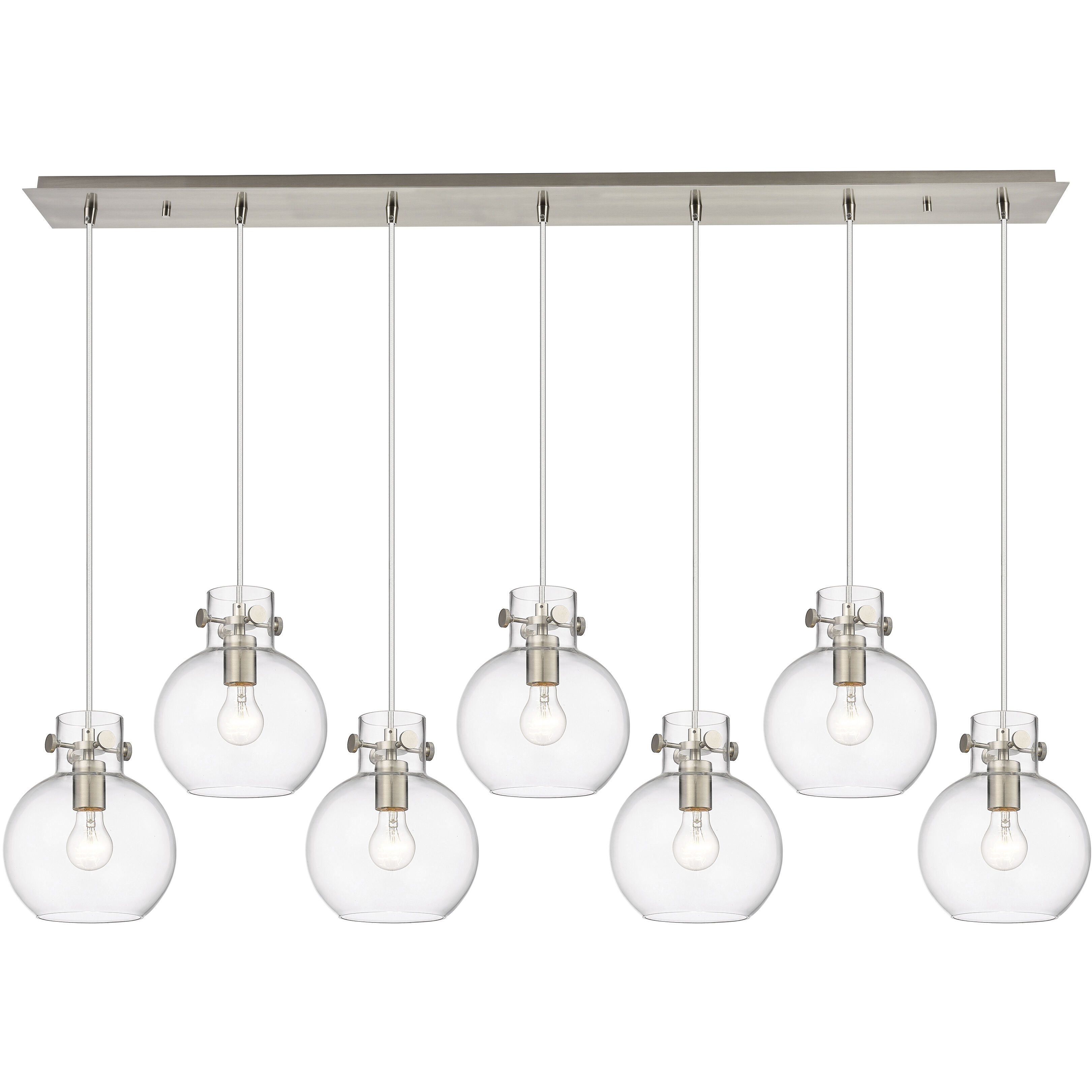 Newton Sphere 7 Light 51.75 inch Brushed Satin Nickel Linear Pendant Ceiling Light in Clear Glass