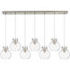 Newton Sphere 7 Light 51.75 inch Brushed Satin Nickel Linear Pendant Ceiling Light in Clear Glass