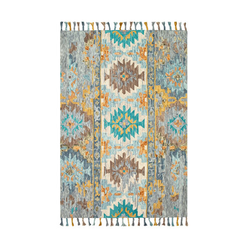 Bonifate 36 X 24 inch Teal/Mustard/Medium Gray/Light Gray/Charcoal/Aqua Rugs, Rectangle