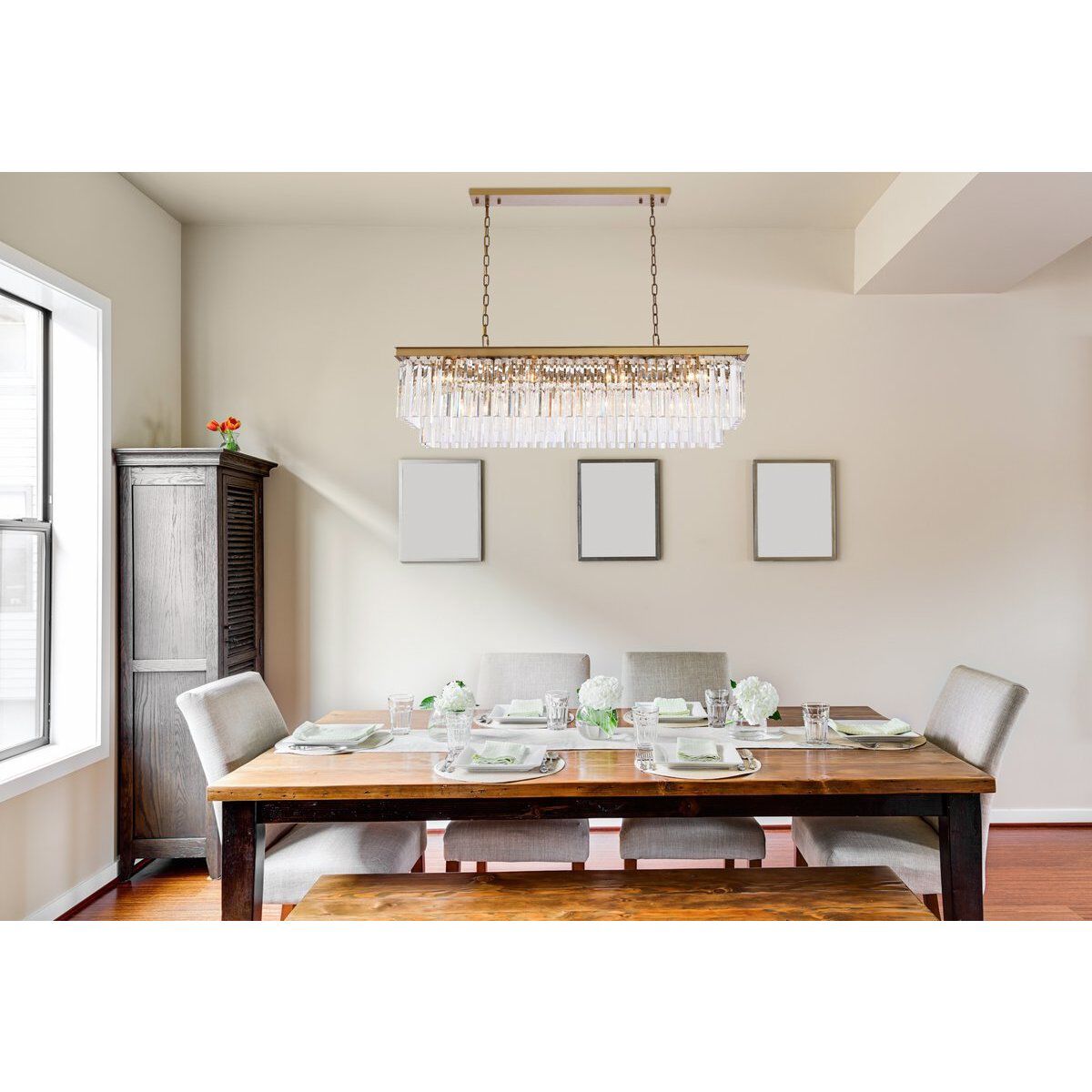 Sydney 12 Light 50 inch Satin Gold Linear Chandelier Ceiling Light in Clear