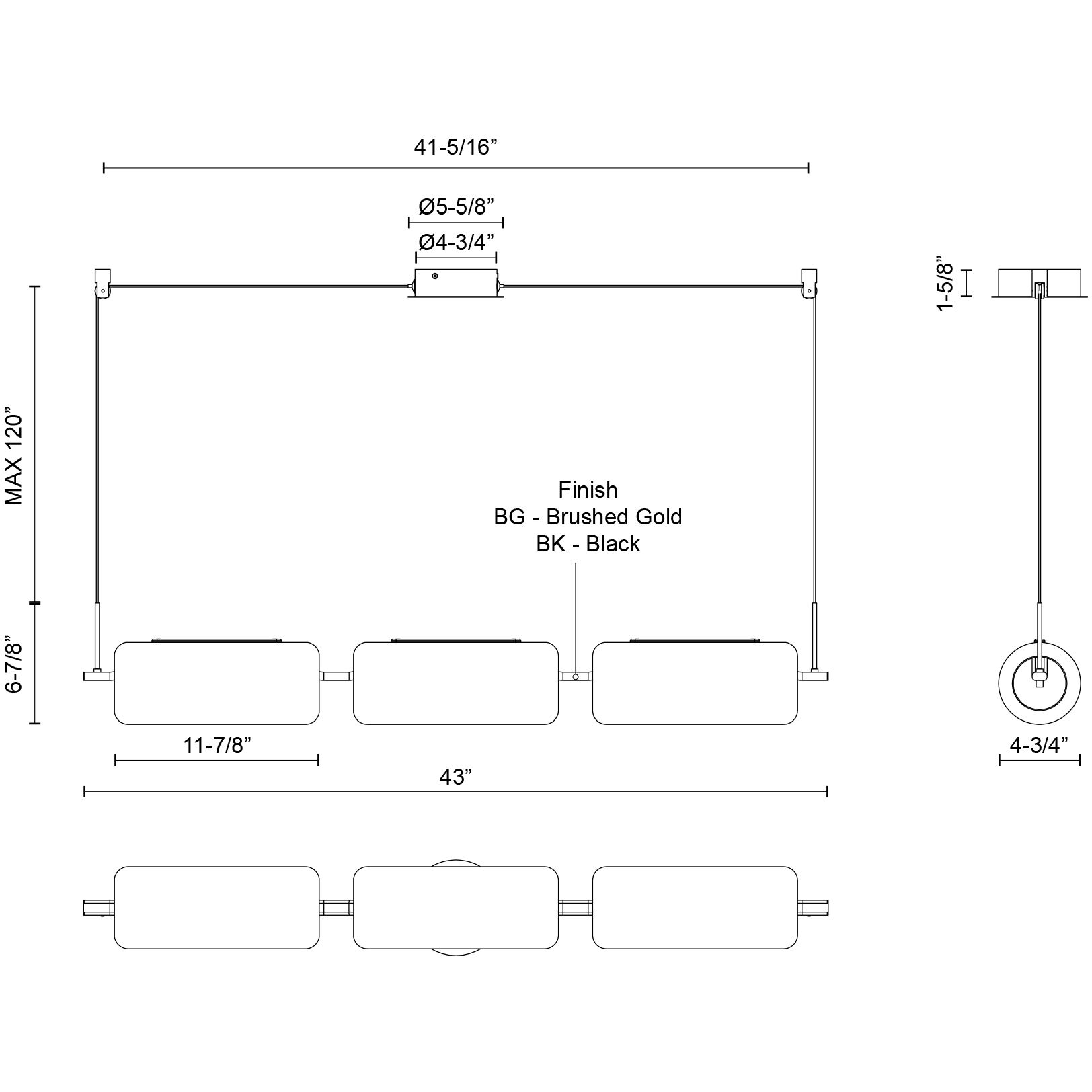 Hilo 43 inch Brushed Gold Linear Pendant Ceiling Light