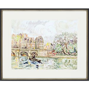 Le Croisic / Paris Le Place Dauphine / The Pont Neuf Paris Multi and Yellow and Turquoise and Red Framed Art