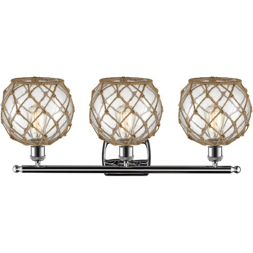Ballston Farmhouse Rope 3 Light 28 inch Polished Chrome Bath Vanity Light Wall Light in Bulb Not Included, Clear Glass with Brown Rope, Ballston