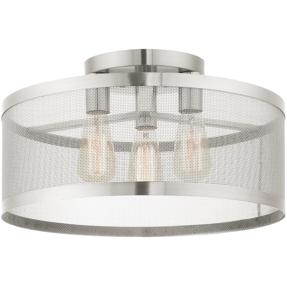 Industro 3 Light 18 inch Brushed Nickel Semi Flush Ceiling Light