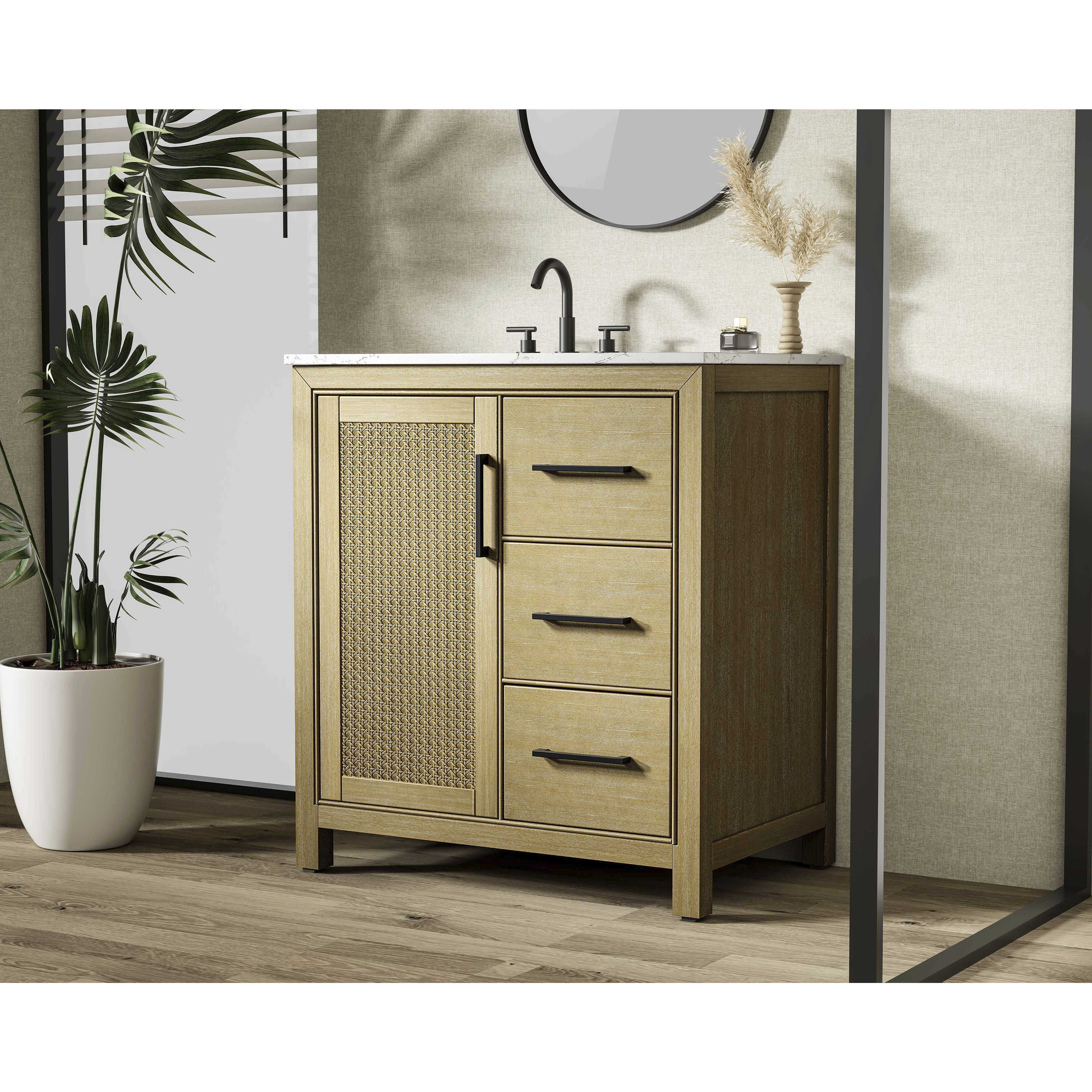 Alina 32 X 34 inch Linen Oak Bathroom Vanity Cabinet