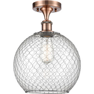 Ballston Large Farmhouse Chicken Wire 1 Light 10 inch Antique Copper Semi-Flush Mount Ceiling Light in Clear Glass with Nickel Wire, Ballston