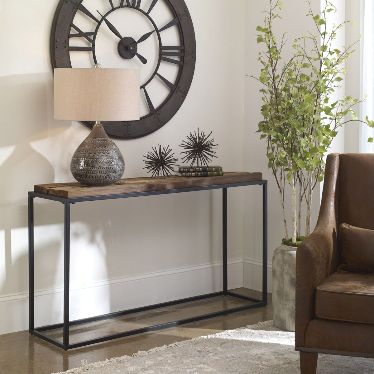 Holston 54 inch Satin Black and Natural Reclaimed Wood Console Table