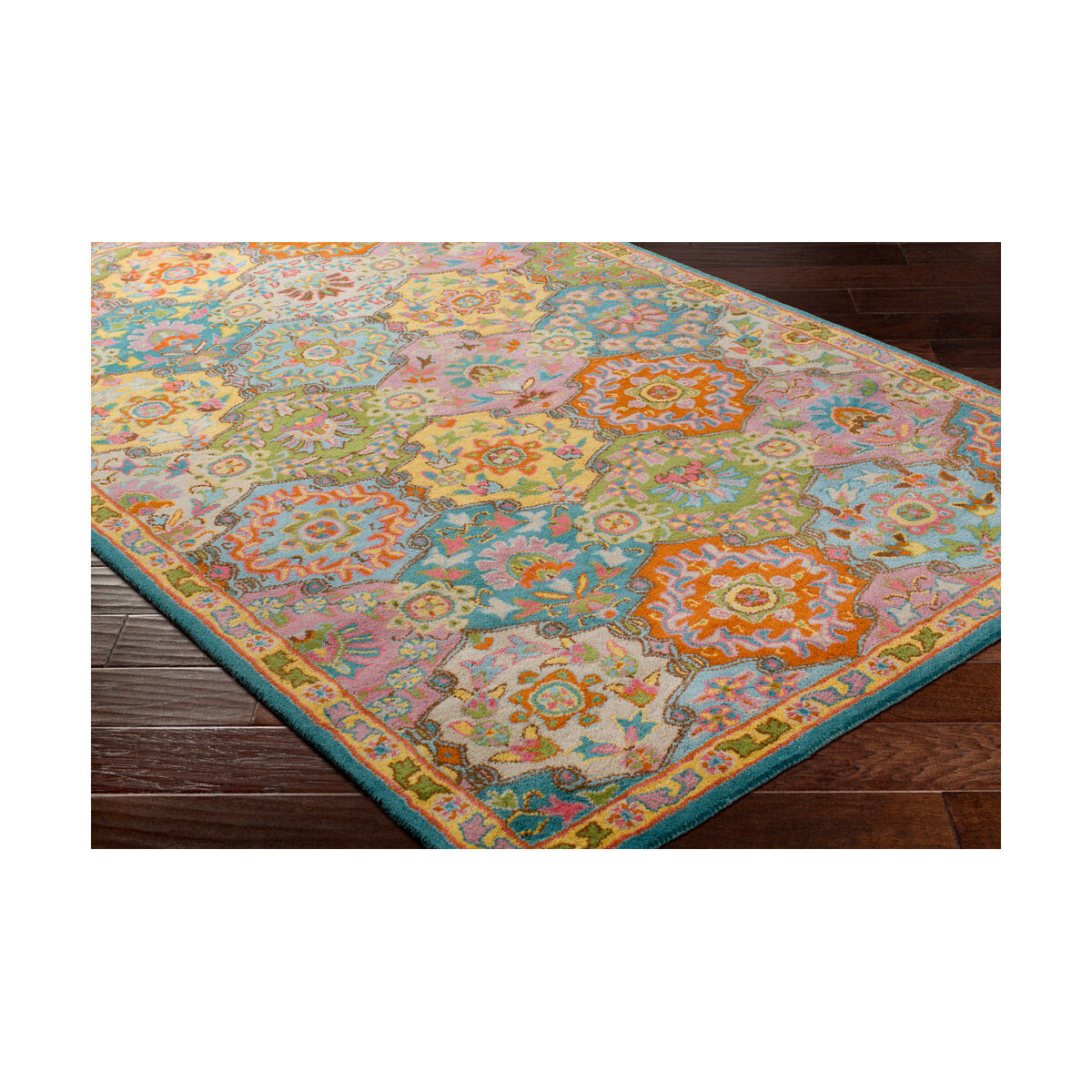 Caesar 117 X 117 inch Burnt Orange/Bright Yellow/Grass Green/Aqua/Rose Rugs, Square