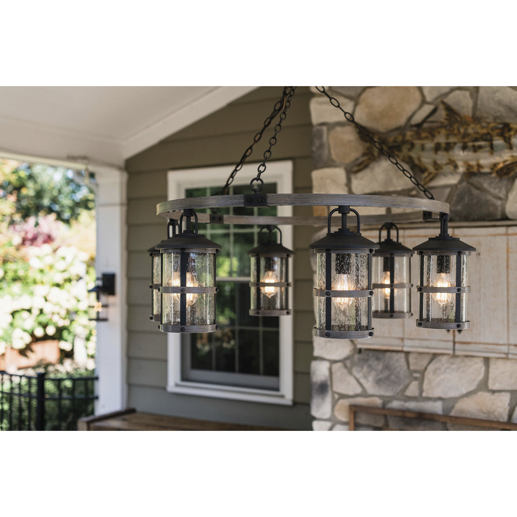 Open Air Lakehouse LED 42 inch Aged Zinc with Driftwood Gray Outdoor Hanging, Estate Series