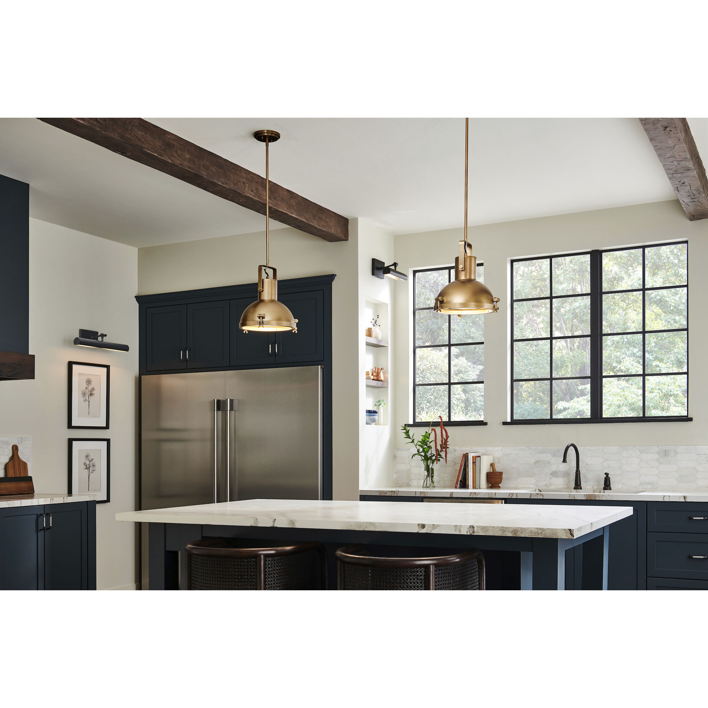 Nautique 1 Light 13 inch Heritage Brass Indoor Pendant Ceiling Light in White