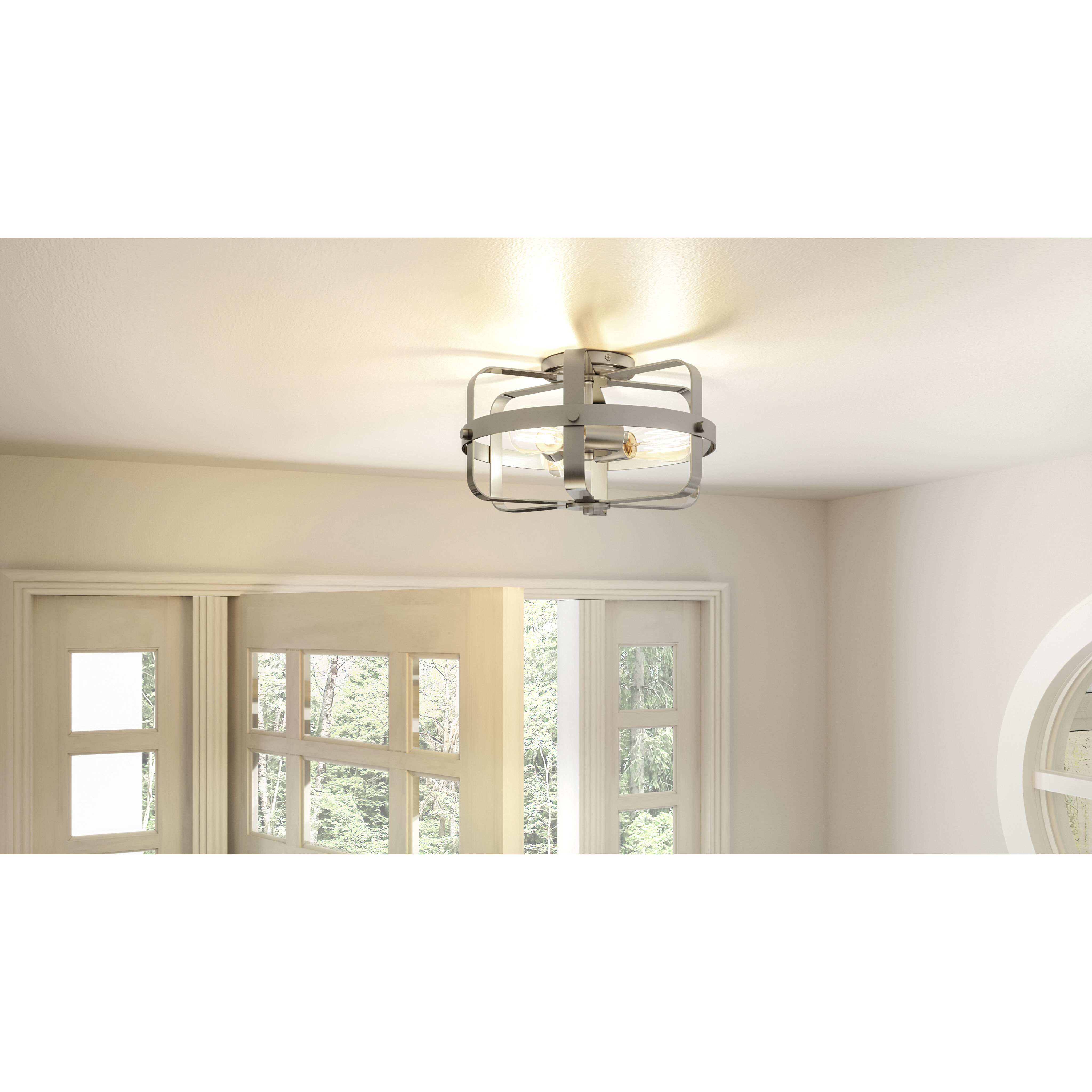 Manzel 3 Light 14 inch Brushed Nickel Flush Mount Ceiling Light