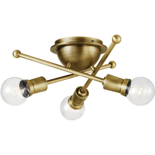 Armstrong 3 Light 15 inch Natural Brass Flush Mount Light Ceiling Light