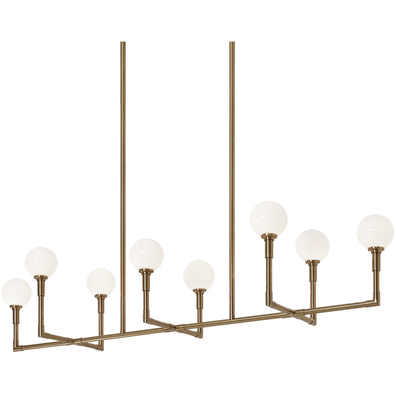 Candlestix 8 Light 50 inch Aged Gold Brass Chandelier Ceiling Light in Aged Gold Brass and Opal Glass