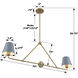 Xavier 2 Light 42 inch Vibrant Gold Linear Chandelier Ceiling Light in Vibrant Gold and Blue